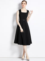 Square Neck Mid-length Big Swing Dress