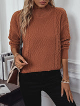 Semi-high Neck Split Loose Long Sleeve Sweater