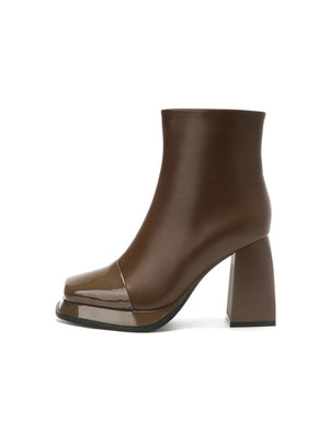 Square-headed Thick-heel Spliced Waterproof Platform Booties