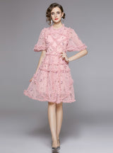 Heavy Industry Embroidered Ruffled Floral Dress