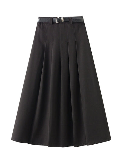 Women Leisure Pleated Slim Skirt With Belt