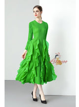 Women Long-sleeved Pleats Slim Dress