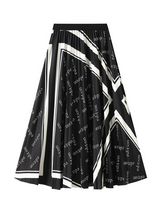 Elastic Waist Pleated Letter Printed Skirt