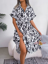 Casual Loose Leopard Shirt Dress