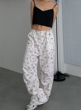 Small Floral Low Waist Drawstring Casual Pants