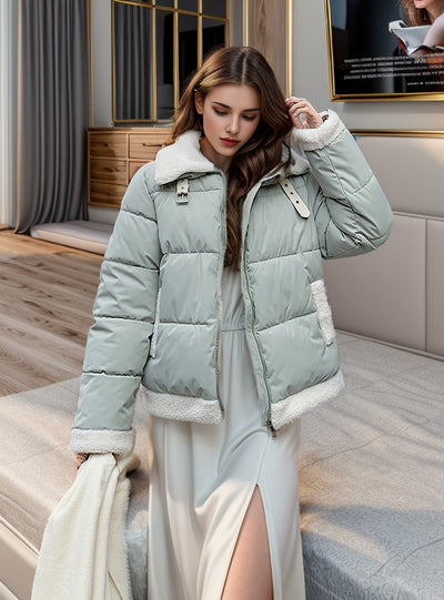 Short Lambswool Cotton-padded Jacket Coat