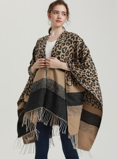 Leopard Tassel Scarf Shawl Cloak