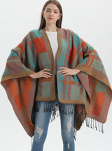 Split Plaid Thick Warm Knit Cloak Scarf