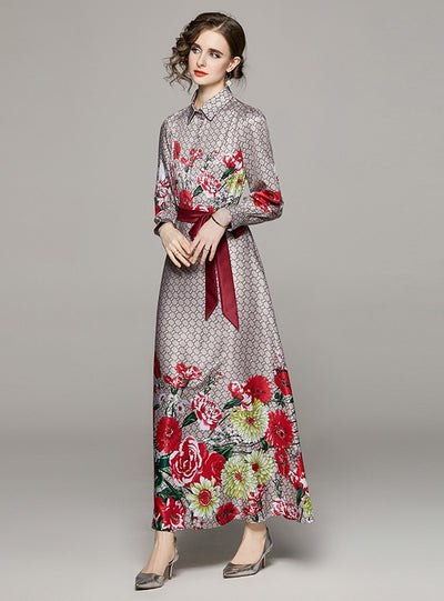 Long Sleeve Slim Printed Dress