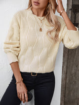 Solid Color Twisted Round Neck Long Sleeve Sweater