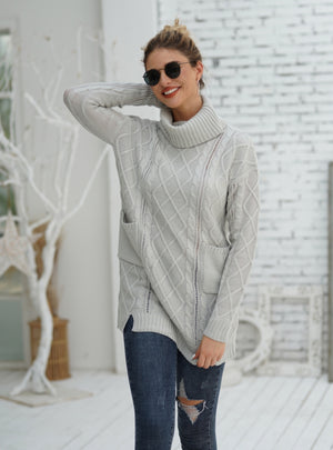 Solid Color Pullover Big Pocket Sweater