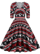 Autumn and Winter Christmas Vintage Print Dress