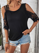 Irregular Neck Lace Solid Color Top