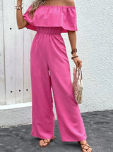 Summer Wide-leg Off the Shoulder Solid Color Jumpsuit