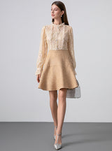 Lace Stitching Fake Two-piece Beaded Dress