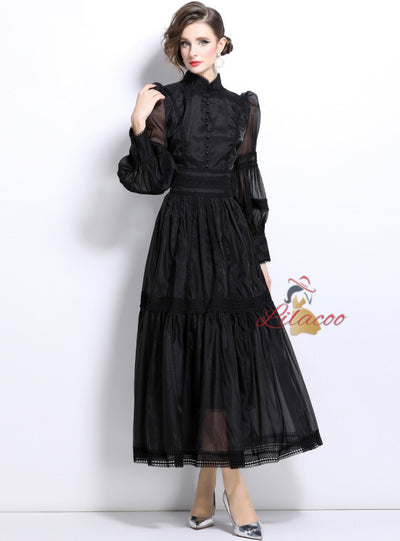 Princess Puff Sleeves Organza Slim Dress