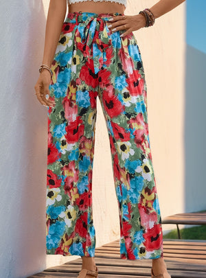 Bohemian Holiday Print Straight Pants