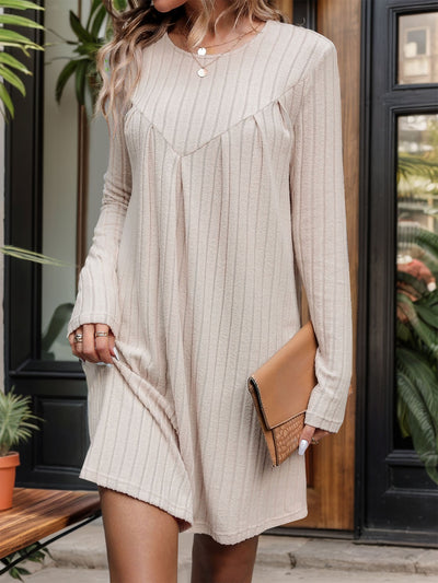 Sanded Pit Long Sleeve Pleated Stitching Dress