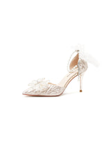 Bow Stiletto Heels Pearl Chain Wedding Shoes