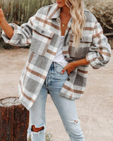 Checked Button Flannel Woolen Shirt Coat