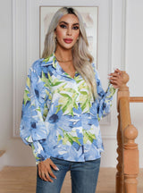 Printed Lantern Sleeve Long Sleeve Shirt