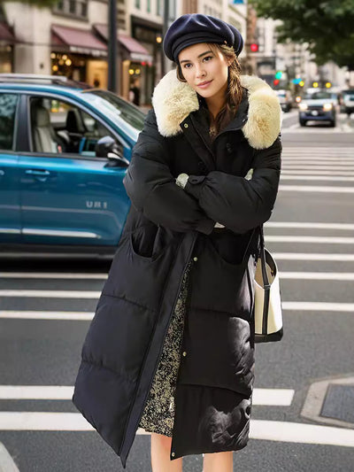 Medium and Long Over-the-knee Loose Hooded Padded Jacket