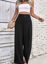 Solid Color High Waist Wide Leg Casual Pants