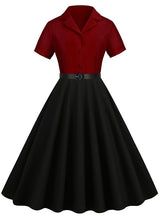 V-neck Short-sleeved Belt 50S Retro Dress