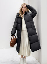 Hooded Padded Cotton-padded Long Jacket