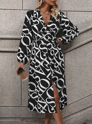 Long Sleeve Geometric Print Dress