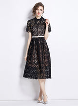 Retro Lace Slim Short Sleeve Dress