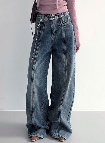 Retro High Waist Straight Slim Jeans