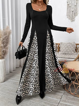 Leopard Print Contrast Long Sleeve Dress