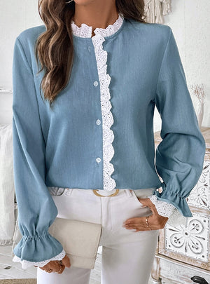 Long-sleeved Spliced Shirt Top