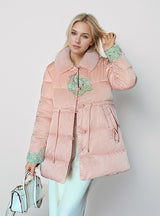 Lapel Embroidery Thickened Long Cotton-padded Jacket