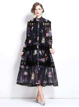 Palace Printed Long Sleeve Buttons Dress