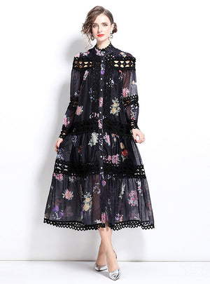 Palace Printed Long Sleeve Buttons Dress