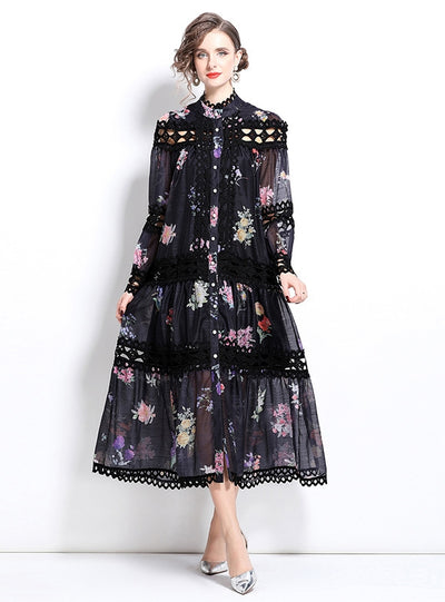 Palace Printed Long Sleeve Buttons Dress