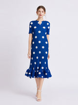 Pleated Polka-dot Ruffled Short-sleeved Dress