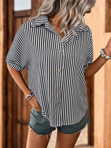 Striped Single-breasted Lapel Shirt Top