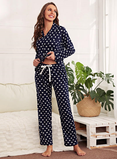 Star Print Top Long Sleeve Suit