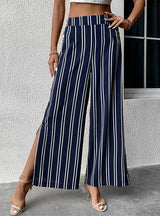 Striped Split High Waist Wide-leg Pants