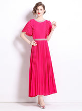 Pleated Chiffon Short Sleeve Party Dress