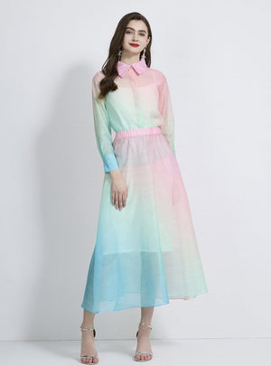 Three-piece Set Color Matching Gradient Print Dress