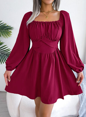 Casual Solid Color Square Collar Dress