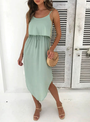 Casual Solid Color Irregular Slit Dress