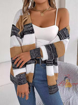 Leisure Contrast Striped Lantern Sleeve Sweater Coat