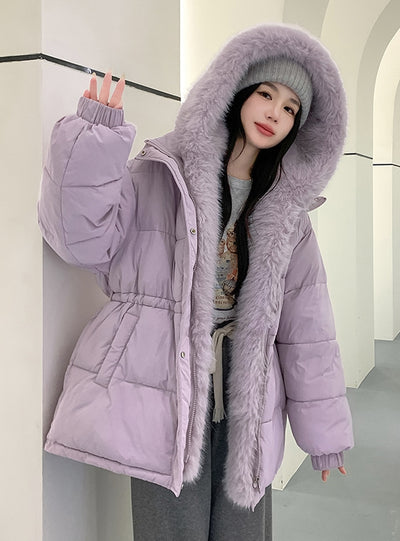 Removable Thick Silm Waist Fur Down Coat