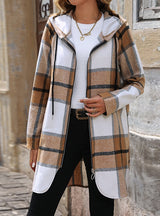 Retro Plaid Loose Casual Hooded Coat