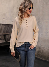 Long Sleeve Solid Color Shirt Round Neck T-shirt